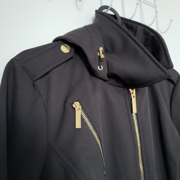 Michael Kors Women Black Full Zip Hooded Belted Fleece Lined Coat Jacket - Picture 6 of 14